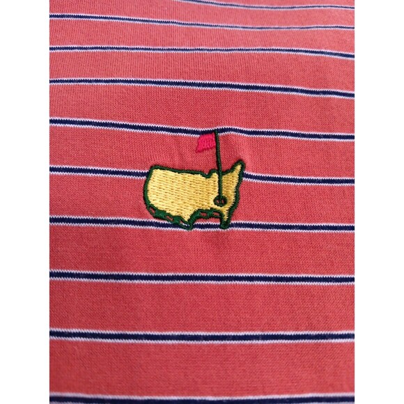 Augusta National Golf Shop Polo Shirt XXL Orange Navy Striped Logo Vintage EUC - Picture 3 of 6